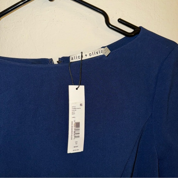 NWT Alice + Olivia Virgil Navy Blue Boat Neck Wrap Dress 12 - Picture 3 of 7